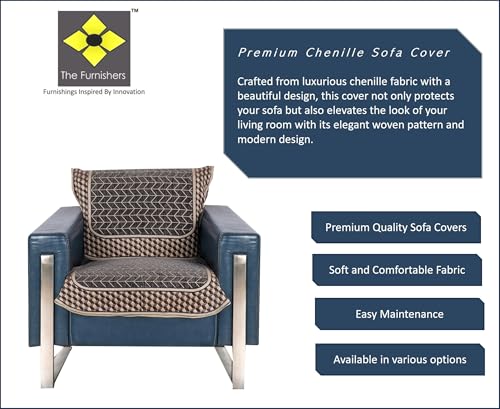 Image of Premium Chenille Woven Anti-Slip 1 Seater Sofa Cover | L-Shape Sofa Seat Protector for Living Room | Durable & Stylish Slipcover - Dark Grey 3D