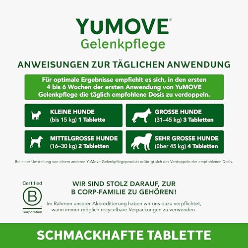 YuMOVE Grünlippmuschel Hund - 120 Tabletten - Gelenktabletten Hund - Beweglichkeit und Gelenkfunktion - Gelenktabletten für Erwachsene Hunde - Mit Aktiv Omega-3, Glucosamin und Hyaluronsäure