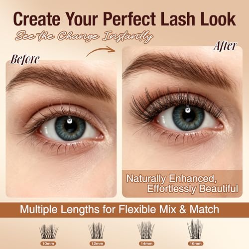 Image of Lash Clusters Kit Manga Natural Eyelash Clusters, C Curl 10-16mm | Wispy Natural DIY Lash Extension Kit, Bond and Seal Tweezers Included, 126pcs