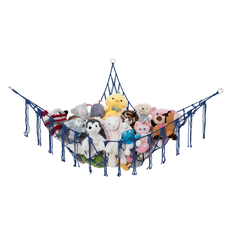 Lilly's Love Stuffed Animal Storage Macrame Hammock, Large - Boho Room Decor Toy Storage - Corner Hanging Plushie Stuffed Animal Net Organizer (Dark