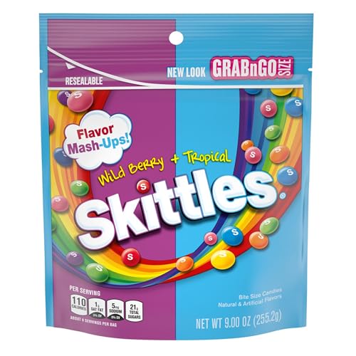 SKITTLES Wild Berry & Tropical Mash Up Chewy Candy Bulk, 9 Oz Resealable Bags, 8 Count Bags, Bulk Box