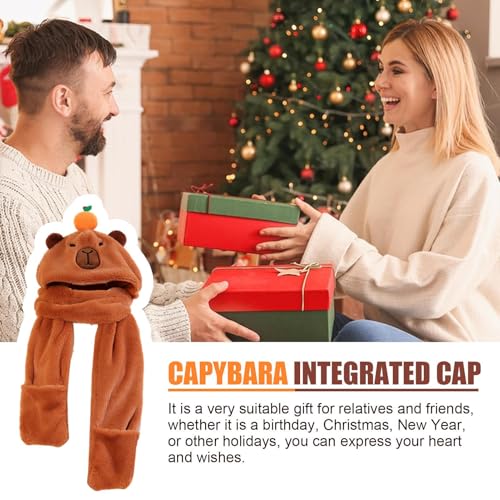 Gorro de Capibara 3 en 1 con bufanda y mitones para invierno de mujer 2