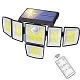 SZPOWER Solar Outdoor Lights, 6 Heads Solar Powered Flood Lights, 4000LM LED Outdoor Motion Sensor Lights, 3 Adjustable Brightness, 360° Beam Angle, IP65 Waterproof, Remote Control(1 Pack)