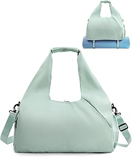 Gym Bag for Women with Shoe Compartment Yoga Mat Bag with Wet Pocket and Water Bottle Holder Weekender Bag with Strap