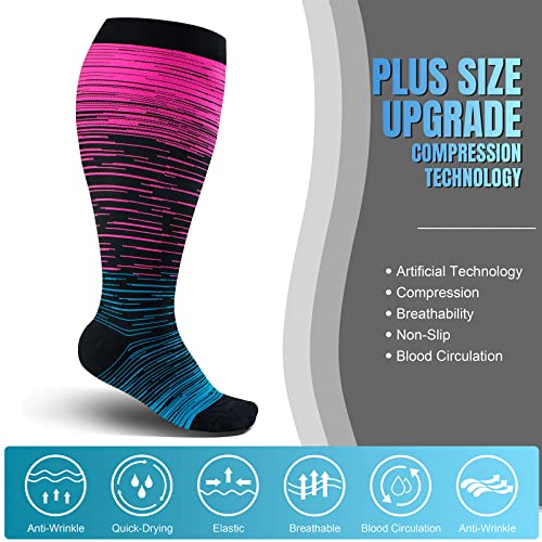 Image of bropite 3 /4 Pairs Plus Size Compression Socks for Women & Men 20-30 mmhg-Extra Wide Calf Support Socks for Medical,Running