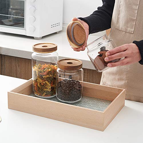 Kmwares Set Of 3 Clear Glass Food Jars/Canisters With Airtight Seal Acacia Wood Lids For Kitchen/Bathroom/Pantry Storage, Serving Pasta, Candy, Snack, Leaf Tea, Coffee Bean, Dry Food #TOP4