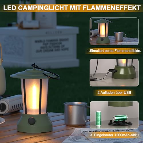 LED Flamme Lampe, Campinglampe Vintage-Laterne, USB wiederaufladbare Nachtlicht, Flammen-Imitation campinglampe für den Einsatz beim Camping im Innen- oder Außenbereich, Party – Bild 3