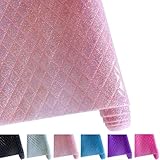 ONEART | Holographic Embossed Textured Faux Leather, 16"×53" Classical Plaid Pattern Synthetic Leather for Wallets Handbags Sewing Projects (Light Pink)