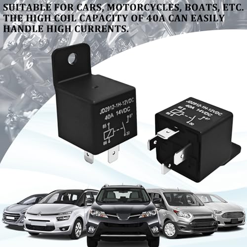 HHZL 4 Pin Relay 12V 40A JD2912-1H-12VDC Auto Relay for Cooling Radiator Fan Headlight Switches and Starters, 2PCS Spst Universal Multi Purpose Standard Car Relays for Car Truck Motorcycle Boat(4-Pin)