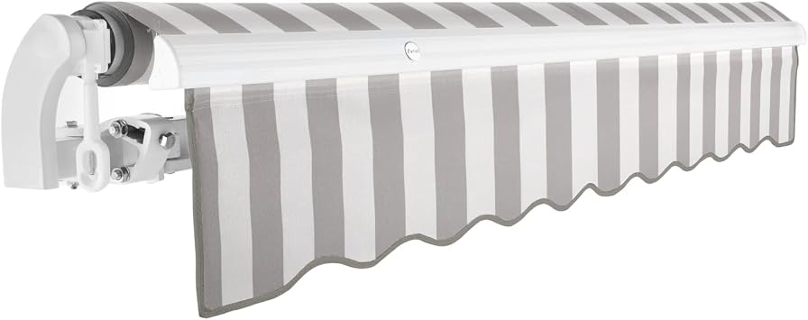Awntech 12 California 12 x 10 Retractable Patio Awning, Gray/White Stripe