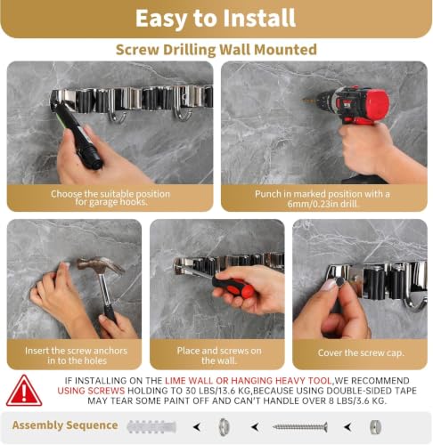 Image of Niwlix 5 Slot & 4 Hook Stainless Steel Mop and Broom Holder Wall Mount, Anti Slip Heavy Duty Waterproof Broom Hanger Stand Organizer Tool for Kitchen Home Garden Bathroom Garage