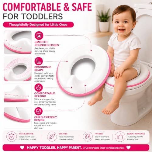 Image of Zollyss Potty Seat for Kids 2-5 Years, Portable Baby Toilet Seat Cover with Splash Guard, Non-Slip Toddler Potty Training Seat for Boys & Girls, Fits Round & Oval Western Toilets, Pink