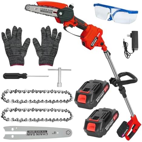 2 en 1 Mini Motosierra y Podadora de Pértiga, con 2 Baterías de 1...
