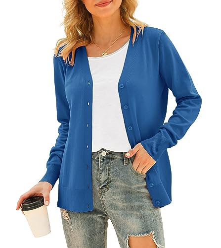 Image of VIISHOW Women Long Sleeve Button Down V Neck Lightweight Basic Knit Sweater Cardigan