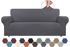 CWK Stretch Sofa Slipcover for 3 Cushion Couch, 1 Piece Dark Grey Sofa Cover