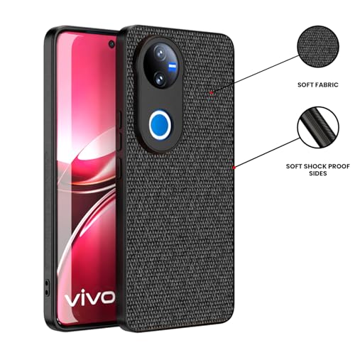 Image of Kapa Soft Full Fabric Protective Back Case Cover for Vivo T4R / V50 / V50E 5G | Shockproof Slim Hard Anti Slip Back Case (Black)