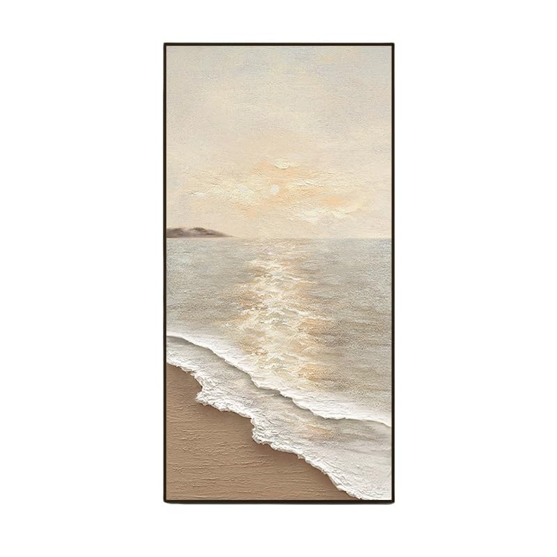 LCDIUDIU Modern Abstract Beach Waves Sea Sunset Reflection Scenery Large No Frame Hand Painted Texture Oil Paintings On Canvas Wall Art For Living Room Bedroom Office Home Decor 150X300Cm(60X120Inch