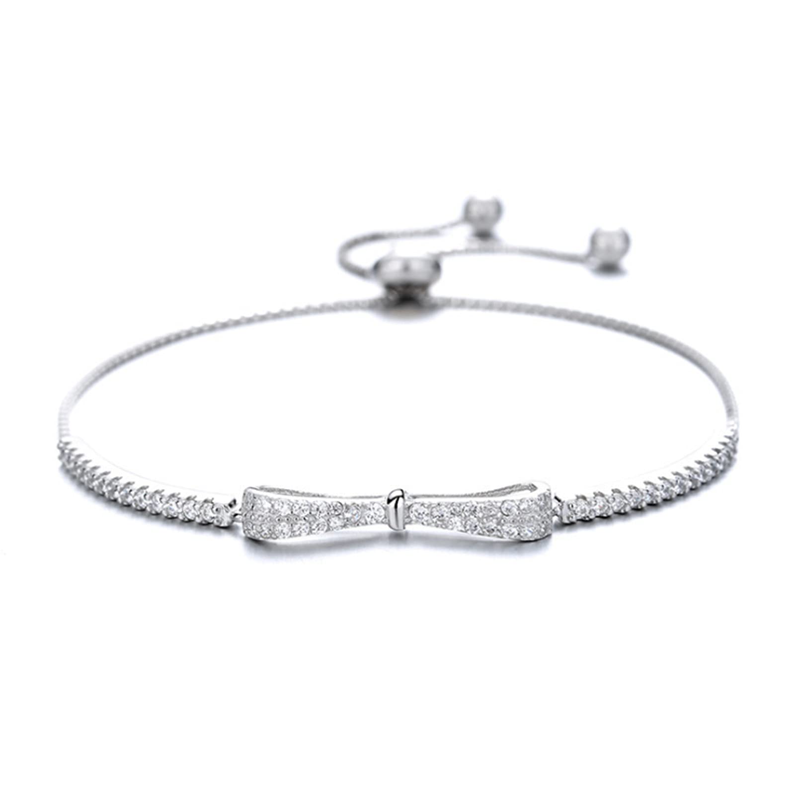 ANENJERY Bracciale Donna In Argento 925 Con Zirconi - Fiocco Lucido - Leggero E Ipoallergenico