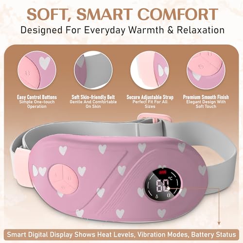 Image of BRONTIX Period Cramp Relief Massager for Women | Portable Cordless Menstrual Pain Relief Heating Pad with 6 Heat & Massage Modes | Electric Periods Cramp Massager | Perfect Gifts for Woman (Candy Hearts)