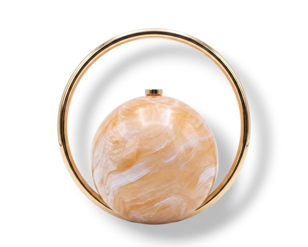 Beige Acrylic Sphere Clutch Bag for Women | Designer Round Party me Wear Clutch with Gold Metal Handle | Luxury Evening Bag for Wedding, Cocktail, Reception & Special Occasions-image-3