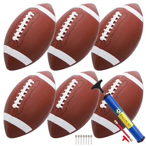 Lawei 6 Pack Official Size 6 American Footballs Composite Leather Training Football Set Durable Inflatable Footballs with Pump Bulk Sports Balls for Collegiate Practice All Weather Use