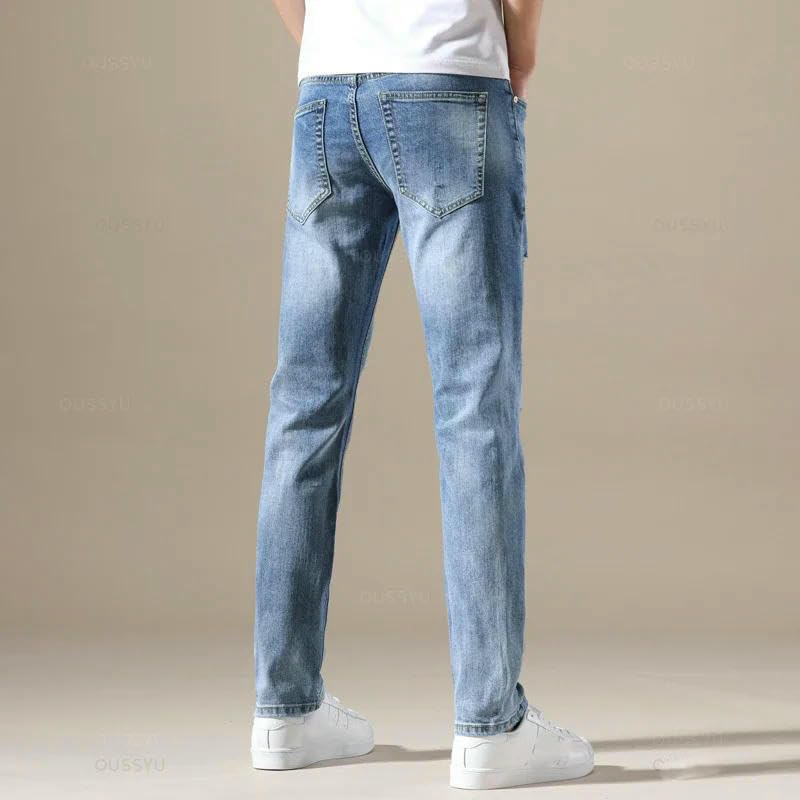 Mens Jeans Slim Fit Skinny Denim Jeans Elastic Ripped Hole Pants Blue Stretch Trousers for Men3