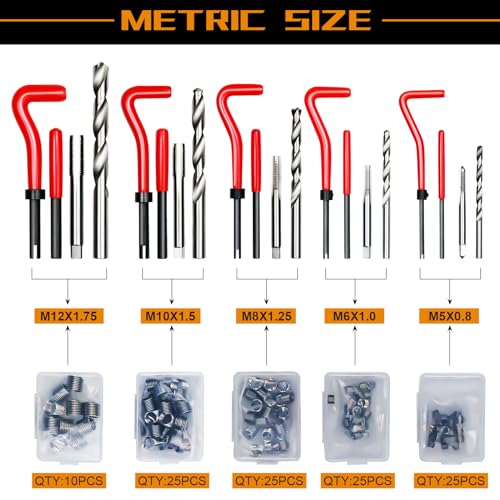 AJulyBee Helicoil Thread Repair Kit, 261 PCS Thread Chaser Kits HSS Drill Helicoil Kit, Rethreading Tool with Thread Gauge| Metric and SAE| 1/4" 5/16" 3/8" 7/16" 1/2" M5 M6 M8 M10 M12 by AJulyBee - Image 5