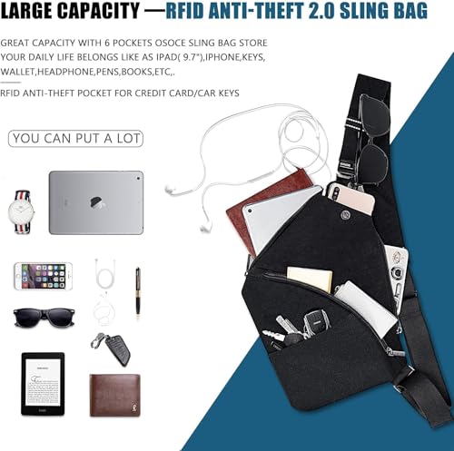 Image of OSOCE Crossbody Sling Bag, Water-Resistant Anti Theft Chest Pack, Minimalist Commuter Daypack for Travel Hiking Work