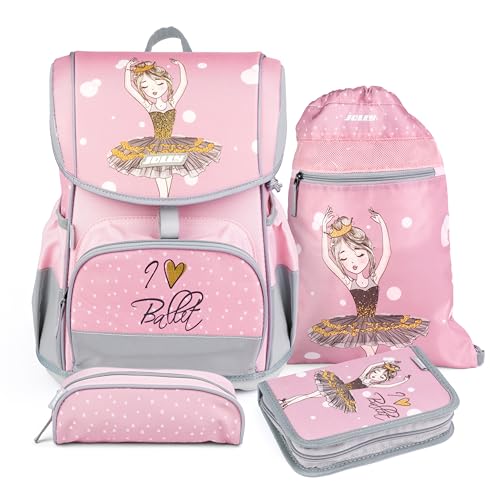 Cartable mixte enfant JOLLY Flexi rose bonbon avec son kit complet de 46 pièces