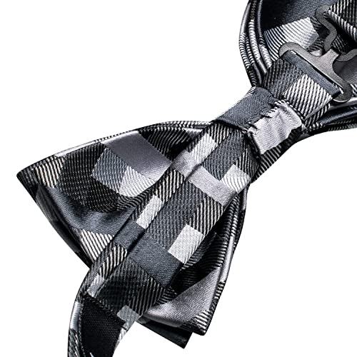 Image of Hi-Tie Bow Ties for Men Pre-Tied Pocket Square with Cufflinks Mens Bowtie Sets for Wedding Formal Party