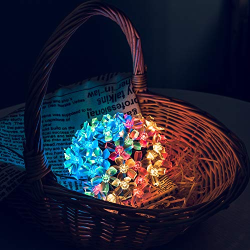 Shinymolly 2 Pack Solar Flower Lights Outdoor Waterproof, 23Ft 50Led Solar Flower Fairy Lights, 8 Modes Cherry Blossom String Lights For Garden Fence Yard Tree Patio Decor(50L-Multicolor) #TOP5