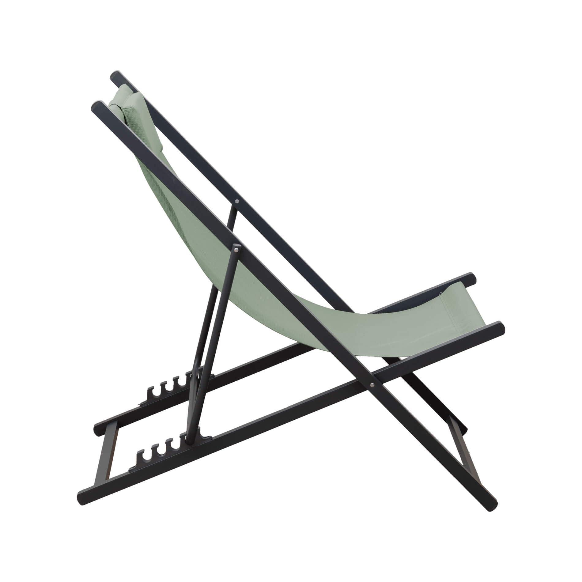Rebecca Mobili Sdraio da Campeggio, Sedia a Sdraio Pieghevole, Verde Grigio Scuro, Alluminio Poliestere, Schienale Reclinabile, Salvaspazio - Misure HxLxP: 93 x 58 x 92 cm - Art. RE7145