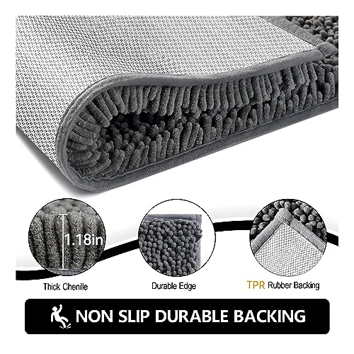 YOOTUKL Saugfähige Chenille Fußmatte für den, rutschfeste Badematte, schlammiger Hund, waschbare Matte, schnell trocknende 50x80cm Grau