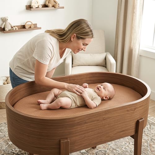 Image of 100% Muslin Baby Bassinet Sheets for Baby Boy Girls,4-Pack Fitted Bassinet Sheets Set Compatible with Halo Bassinest Swivel Sleeper,Baby Delight,Angelbliss,32 inchX16 inch (Beige Solid Color Series)