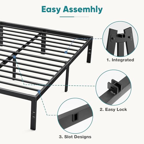 Image of Sweetcrispy Full Bed Frame - 14 Inch Metal Platform Bed Frames for with Storage Space Under Base, Sturdy Steel Slat Support, No Box Spring Needed