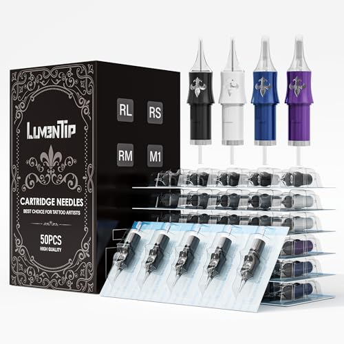 LumenTip 50PCS Tattoo Needle Cartridges Mixed Sizes - #12 Standard