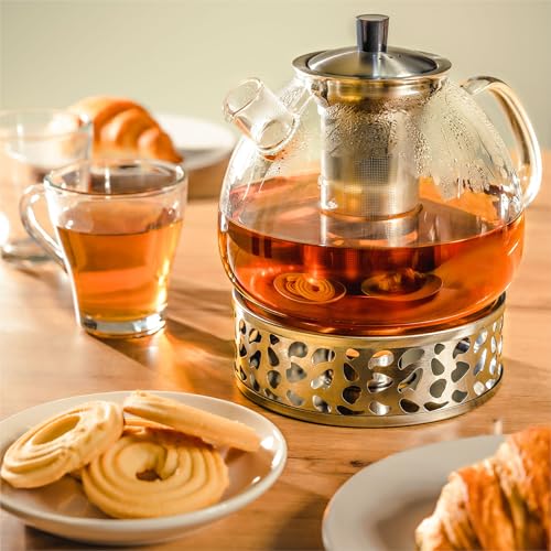 Miniatura 6 de Cosumy Tetera De Cristal Con Calentador De Vela - 1.5l - Con Filtro - Apta Para Lavavajillas - Resistente Al Calor