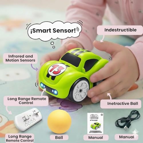 Image of Mini RC Intelligent Sensor Stunt Car Toy for Kids 3-8 | 4 Smart Modes: Follow Object, Chase, and Follow Track | Rechargeable Cartoon Car with Music & Bright LED Lights | Best Birthday Gift for Kids
