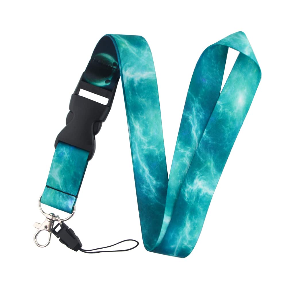 Aquamarine Stars Milky Way Neck Lanyard, Keychain ID Badge Holder with Safe Removable Buckle & Metal Spring Clip, Unisex for Men & Women, for Labubu