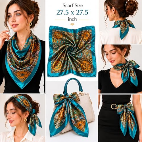 Image of Satin Square Head Scarf for Women, Floral Printed