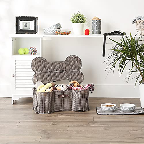 Image of Bone Dry Pet Storage Collection Toy Basket, Medium, 21x13x8 inch, Gray Plastic Wicker