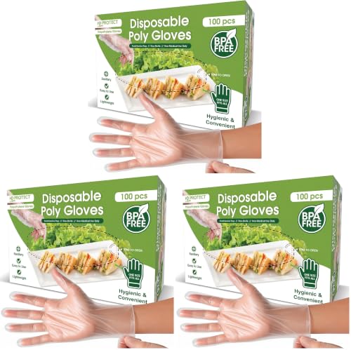 Image of Keppi 100 pcs Disposable Gloves - BPA & Latex Free - Gloves Disposable Latex Free - For Food Handling - Food Safe - For Cooking - Bulk Purchase - Great Fit - Plastic (Pack of 3)