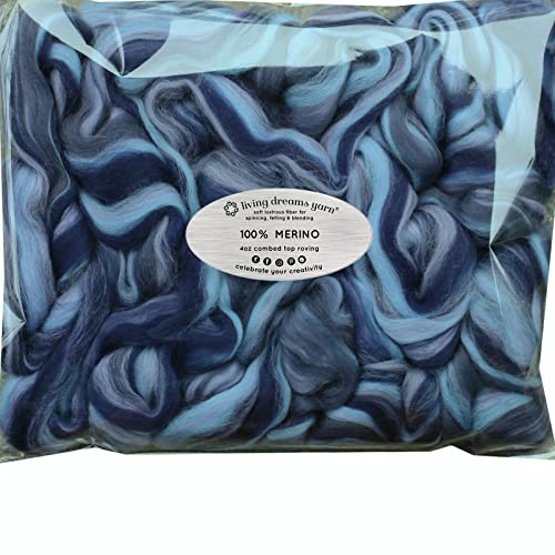 Festival Merino Wool Fiber. Colorful Combed Top Roving For Hand Spinning, Needle Felting, Wet Felting, Soap Making And Dryer Balls. Storm In A Teacup #TOP16