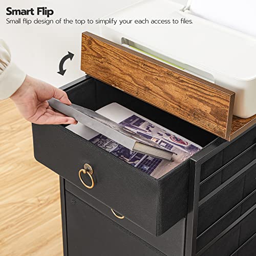 Hoobro 3-Drawer Mobile File Cabinet, Vertical Filing Cabinet, Office Cabinet, Filing Cabinet For Home Office, Rolling Printer Stand, A4/Letter-Sized, Nonwovens Drawer, Black And Rustic Brown Bfk30Wj01 #TOP7