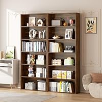 Vongrasig 6-Tier Open Bookcase and Bookshelf, Floor Standing Wood Display Storage Shelves 71 Inch Tall Bookcase Home Decor Furniture for Home Office, Living Room, Bed Room, Rustic Brown, 2 Pieces