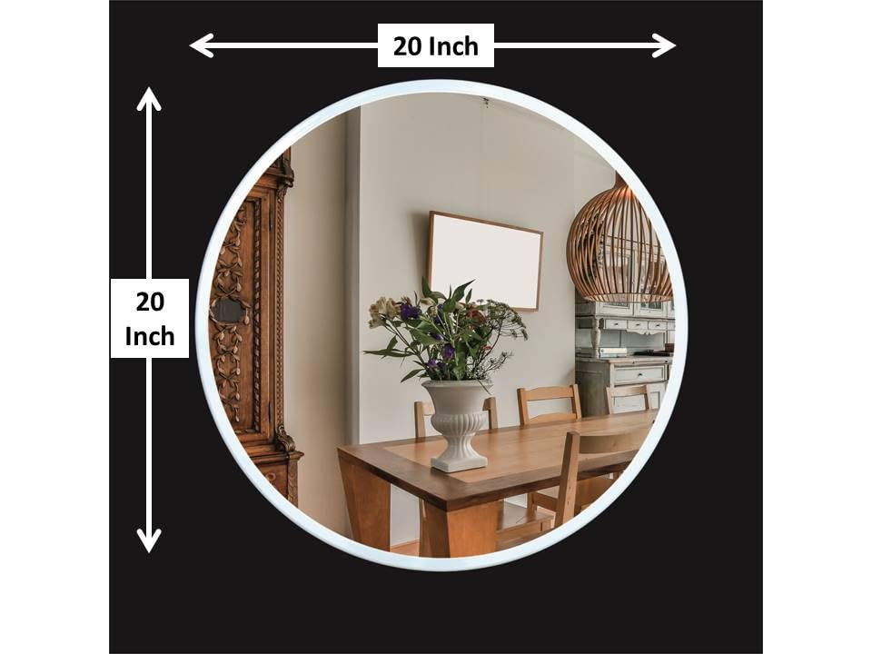Image of Ali.G.I - Vanity Round Wall Mirror with Bright White Frame in 20 Inch Size / / White Framed 20 inch Round Wall Mirror for Bathroom, Bedroom, Living Room, Office, Entryways, Hotel, Restaurant