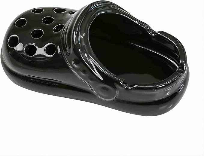Croc Shoe Ashtray Ceramic - 4 Color Clog Shaped Smoking Tray, Windproof Outdoor & Indoor Use with Non-Slip Base, Funny Home Office Desk Decor Gift for Men Women (Stealth Black)
