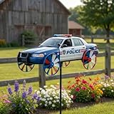 Police Car Garden Wind Spinner, Fire Truck Garden Wind Spinner-Activated Spinner for Yard & Outdoor Décor...