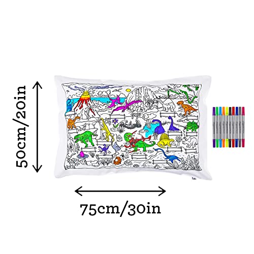 Eatsleepdoodle Coloring Pillowcase For Kids W/ 10Pk Washable Markers For Kids - 30X20In Dinosaur Kids Coloring Pillowcase - Ultra Washable & Reusable Arts And Crafts For Kids #TOP6