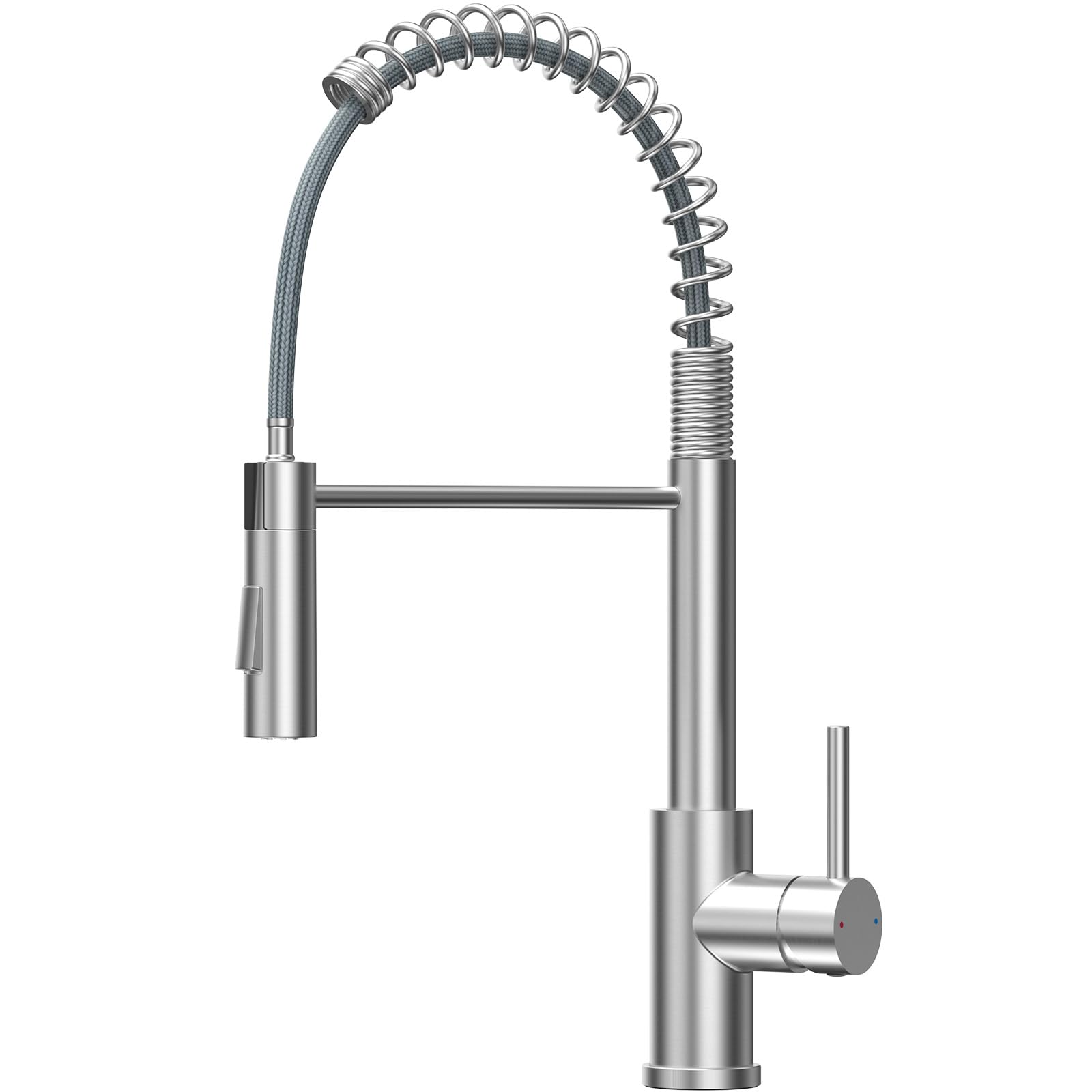 Derw Brushed Stainless Steel Kitchen Sink Mixer Tap With Pull-Out Sprayer, Kitchen Sink Faucet With 2 Modes Spray, 360° Swivel Spout, Spring Design For Flexible Reach, Anti-Limescale Nozzle, Fit For Uk Standard